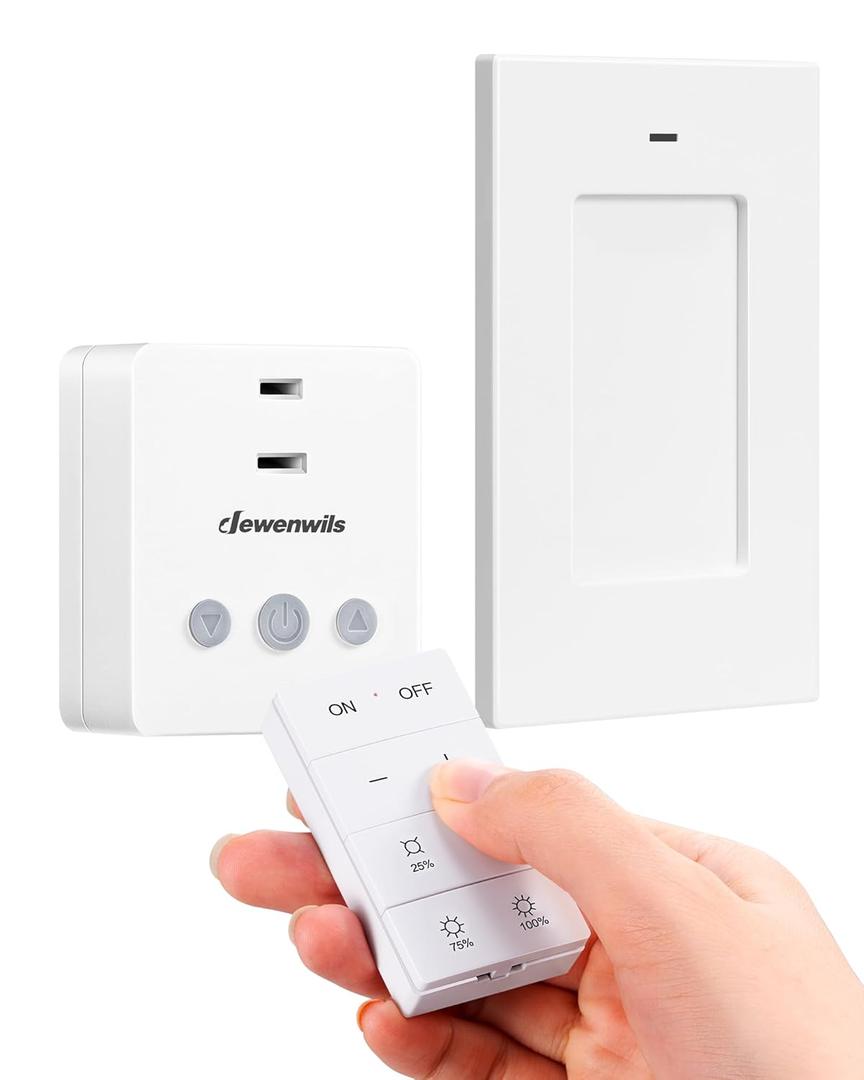 DEWENWILS Wireless Dimmer Plug for Indoor Home Lighting, Remote Control Dimmer Switch, 100FT Range, Plug-in Lamp Dimmer for Dimmable LED/Tungsten Bulbs, ETL Listed,White