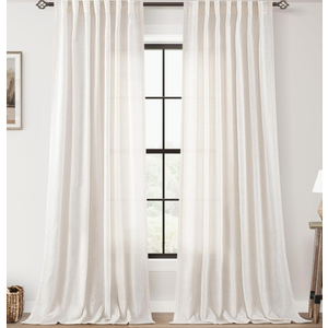 Natural Linen Curtain 92 inch Length 2 Panels Set Back Tab Light Filtering Living Room Curtain Drapes Home Office Modern Minimalist Decor Farmhouse Boho Neutral Cream Semi Sheer Curtain 92 inch Long