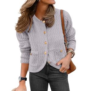 Caracilia Women's 2025 Fall Cardigan Sweaters Knitted Dressy Casual Jackets Trendy Outfits Light Grey S