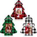 3 Pcs Christmas Picture Frame 4 x 6 Tabletop Wooden Xmas Tree Plaid Photo Table Frames Merry Christmas Decorative Wood Display for Home Winter Party Decoration Indoor Holiday Gift Office Desk Shelf