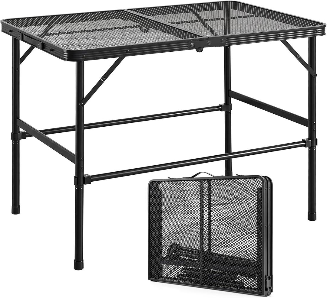 3-Foot Grill Table with Full-Frame Design, Portable Camping Table for 3-Burner Gas Grill, 25" Height for Standing Use, Foldable Outdoor Table for Picnic, Patio, Cooking (35" X 23.3"), 35.43" x 23.62" x 25.59" H