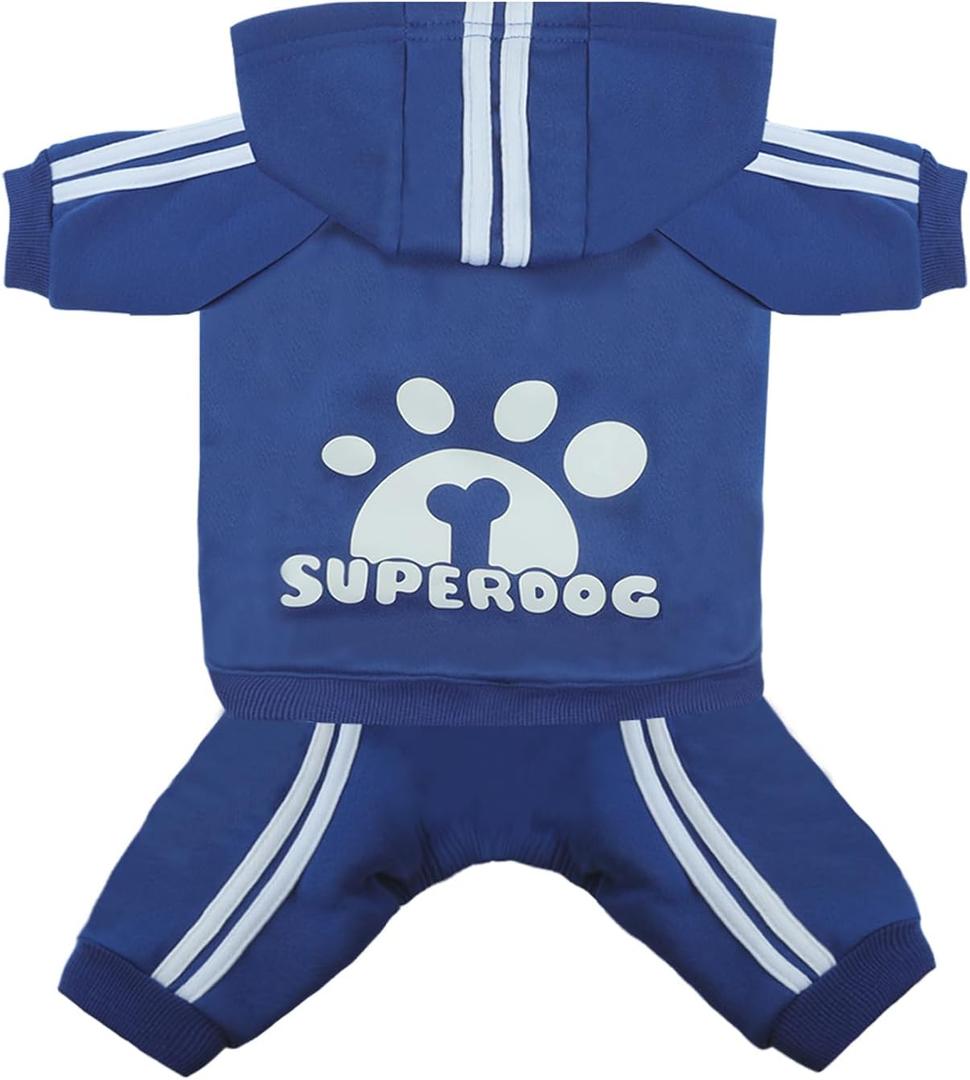 Dog Hoodie 4 Legs Jumpsuit for Small Dogs Puppy Clothes Dog Pullover Sweatshirt Cotton Doggie Winter Coat Cat Apparel(Small,Blue)