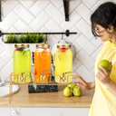 3 Pack 80 oz Glass Beverage Dispenser with Stand Clear Mason Jar Water Dispenser for Party, Fridge Includes Leakproof Stainless Steel Spigot, Black Lid and Label (Gold)