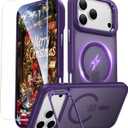 for iPhone 17 Pro Max Case with Stash Lens Stand and 9H Screen Protector, Compatible with MagSafe, Military-Grade Drop Protection Phone Case for iPhone 17 Pro Max, 360 Full Protection, Purple
