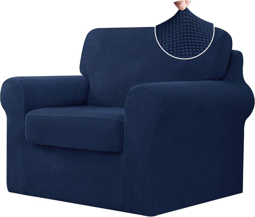 CHUN YI 3 Piece Chair Covers Armchair, Stretch Couch Cover with Separate Backrest and Cushion Covers, Anti-Slip Washable Living Room Furniture Protector for Dogs Pets (Small, Dark Blue)