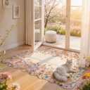 Wonnitar Washable 3x5 Bedroom Rug, Soft Camellia Floral Area Rugs for Living Room, Non Slip Boho Flower Nursery Rug Scalloped Throw Carpet for Kids Room Bedside Entryway Laundry Room (Beige,3'x5')
