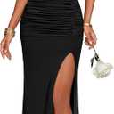 MEROKEETY Women's Wedding Guest Dress Summer Sleeveless Halter Backless Slit Ruched Beach Cocktail Formal Maxi Dresses (Black, M)