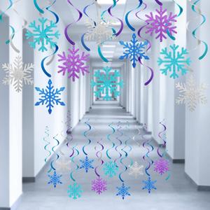 20 Pcs Winter Snowflake Hanging Swirl Decorations - Snowflake Hanging Ceiling Streamers Blue Silver Purple Garland Ornament for Frozen Winter Wonderland Holiday Birthday Party Decorations