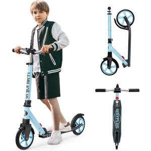 WAYPLUS KS1 Kick Scooter for Ages 6+,Kid, Teens & Adults. Max Load 240 LBS. Foldable, Lightweight, 8IN Big Wheels for Kids, Teen and Adults, 4 Adjustable Levels. Bearing ABEC9 FED Fitness