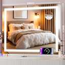 Vanity Mirror with Lights, 23" x 18" LED Makeup Mirror with 10X Magnification, Dimmable 3 Modes, Memory Function, Smart Touch, USB Charging Port, Lighted Makeup Mirror Square White