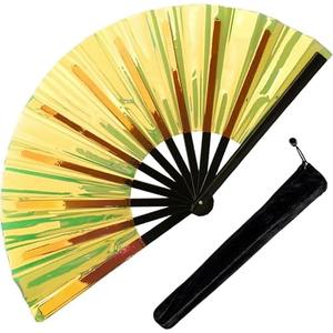 Fans for Line Dancing, 4 Pcs Boots On The Ground Hand Fan, Large Clacking Pop Fans That Make Sound, Women Men Foldable Clapping Handheld Fan for Line Dancing (Laser Gold)