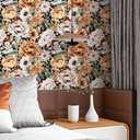 HAOKHOME Vintage Wallpaper Floral Peel and Stick Wall Paper Removable Large Peony Black/Orange/Pink Vinyl Self Adhesive for Bathroom 17.7in x 9.8ft