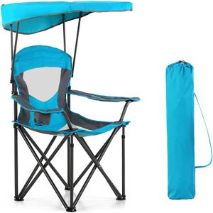 HIGH POINT SPORTS Camping Chairs with Shade, Heavy Duty Canopy Lounge Chair Sunshade Hiking Travel Chair with Cup Holder for Outdoor, Camping, Beach and Patio, Enamel Blue