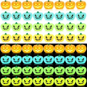 48 Pcs Halloween Mini Resin Pumpkin Bulk Miniature Glow in The Dark Pumpkin Decoration Tiny Resin Figurines Luminous Table Decor for Halloween Party Cake Decoration Home Craft DIY Gift