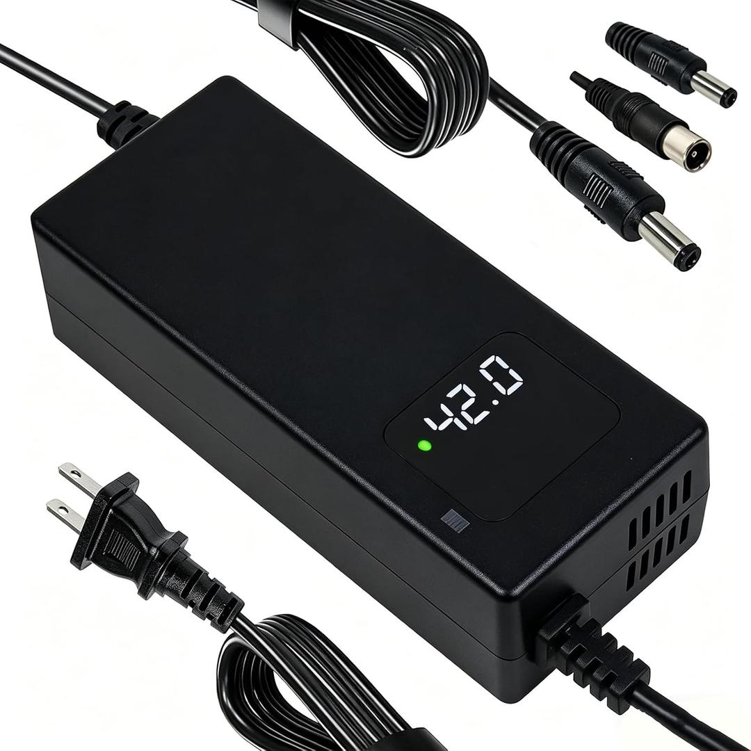42V 2A Lithium Battery Charger for 36V 10S Lithium Battery - DC 5.5x2.1/2.5mm Connector, HD LED Screen Display of Current Charging Voltage,Multiple Security Protections