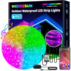 100ft Outdoor Led Strip Lights Waterproof IP67 Outdoor LED Lights Music Sync RGB Color Changing Led Light Strip with Bluetooth App Led Lights for Bedroom Roof Party Christmas Halloween