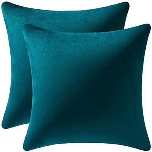 DEZENE 16x16 Throw Pillow Cases Teal: Pack of 4 Cozy Soft Velvet Square Decorative Pillow Covers for Farmhouse Home Decor
