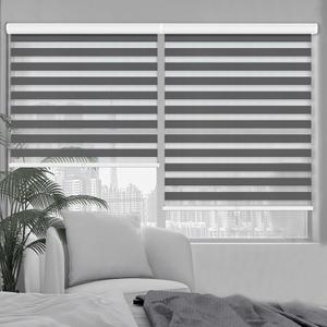 Kokorona Zebra Blinds Roller Shades Cordless Window Blinds with Valance Cover, Day and Night Sheer Shades Dual Layer Fabric for Light Control Light Filtering Privacy, Dark Grey, 30" W X 72" H