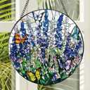 Rngmsi Stained Glass Window Hanging, 7.8″ Flower Sun Catchers with Hook Indoor Window Decor, Decorative Suncatchers Hanging Ornaments Home Garden Art Gift for Housewarming