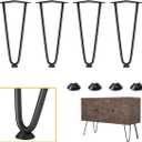 Genius Iron Hairpin Furniture Legs 10 inch, 3/8" Solid Metal Steel Firm Welding Home DIY for Couch Dresser Cabinet Shelf TV Stand with Rubber Floor Protectors, Black, 4 PCS