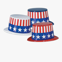 9 Pack Patriotic Plastic Top Hats with Red White & Blue Bands – Independence Day Party Favors for Adults & Kids
