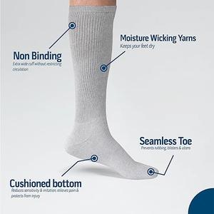 2 Pairs Diabetic Socks Over The Calf - Knee High Premium Cotton Socks Men's Size 10-13 Big & Tall Size 13-16