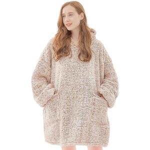 yescool Wearable Blanket Hoodie, Flannel Sherpa Fleece Blanket Sweatshirt for Adults Women Men,One Size Fits All (Standard), B-khaki-sherpa