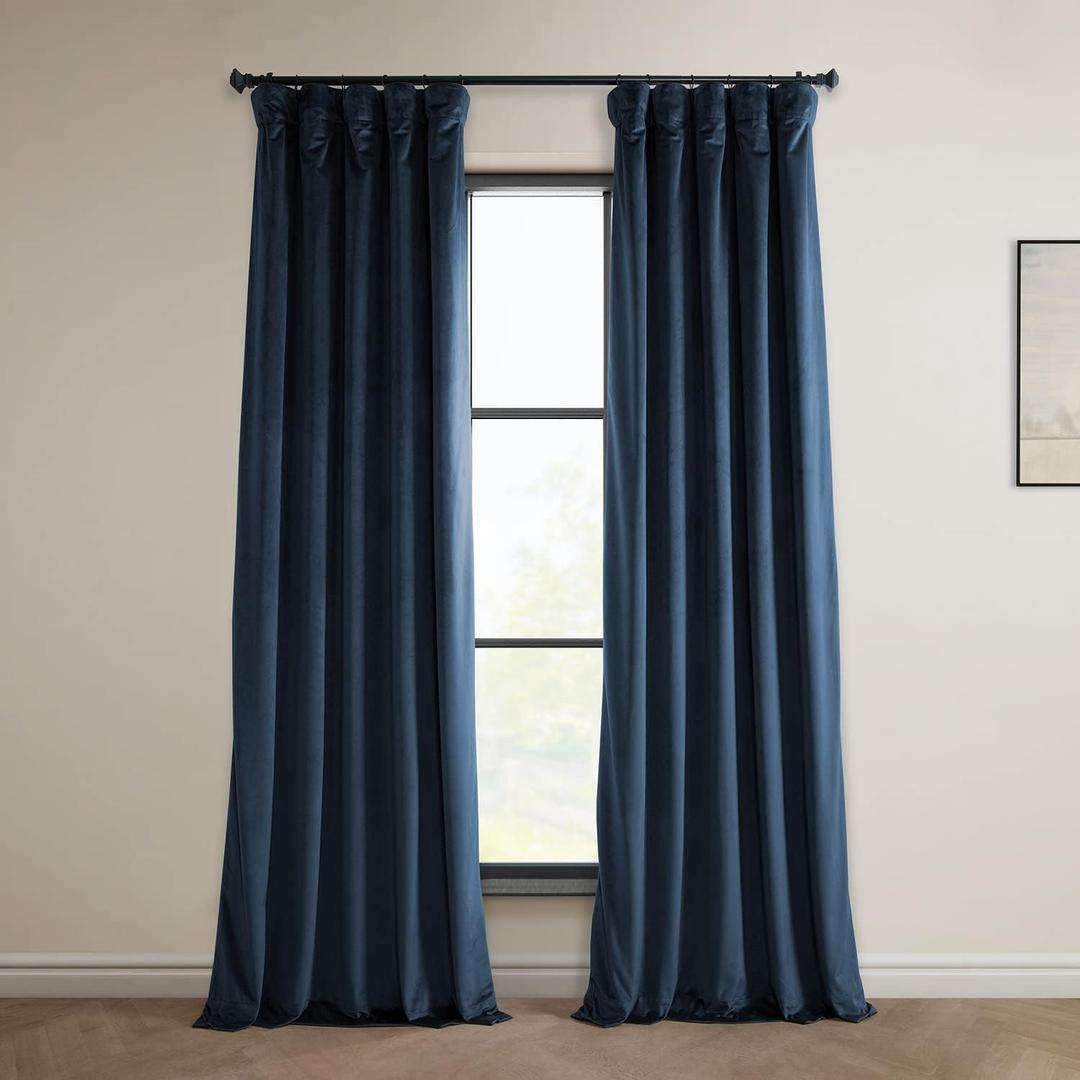 HPD Half Price Drapes Heritage Plush Velvet Curtains 84 Inches Long Room Darkening Curtains for Bedroom & Living Room 50W x 84L, (1 Panel), Eternal Blue (50"W x 84"L (Pack of 1), Eternal Blue)