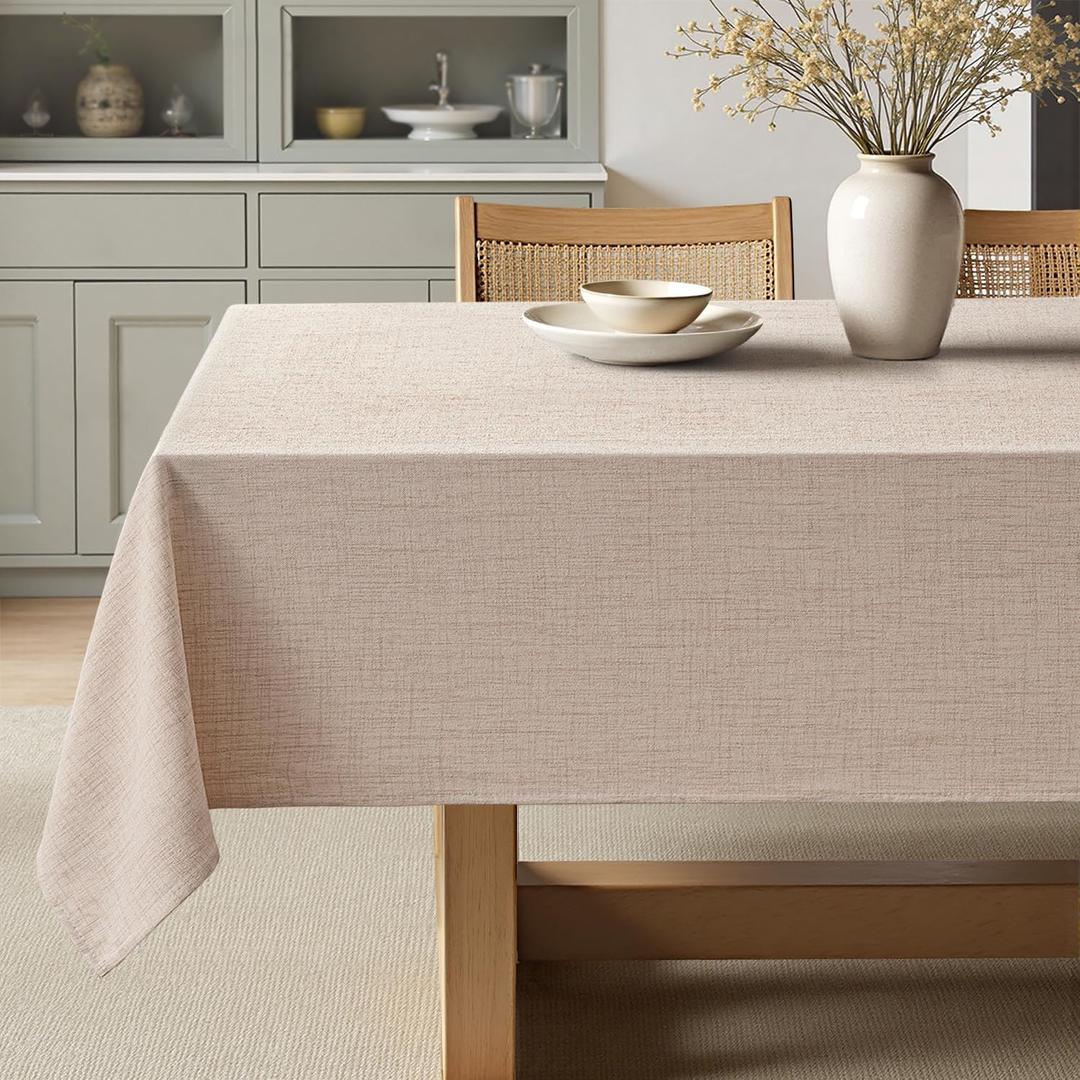 MIULEE Natural Beige Rectangle Linen Polyester Tablecloth 60x104 Inch Spring Table Cloth Waterproof,Stain Resistant for Dining Party Wedding