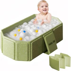 30" Foldable Toddler Bathtub for Shower, Portable Baby Bathtub for Newborn to 6 Years, Collapsible Kids Bath Tub with Drain Plug & Non-Slip Base, Travel Infant Tub for Home Apartment Camping Green