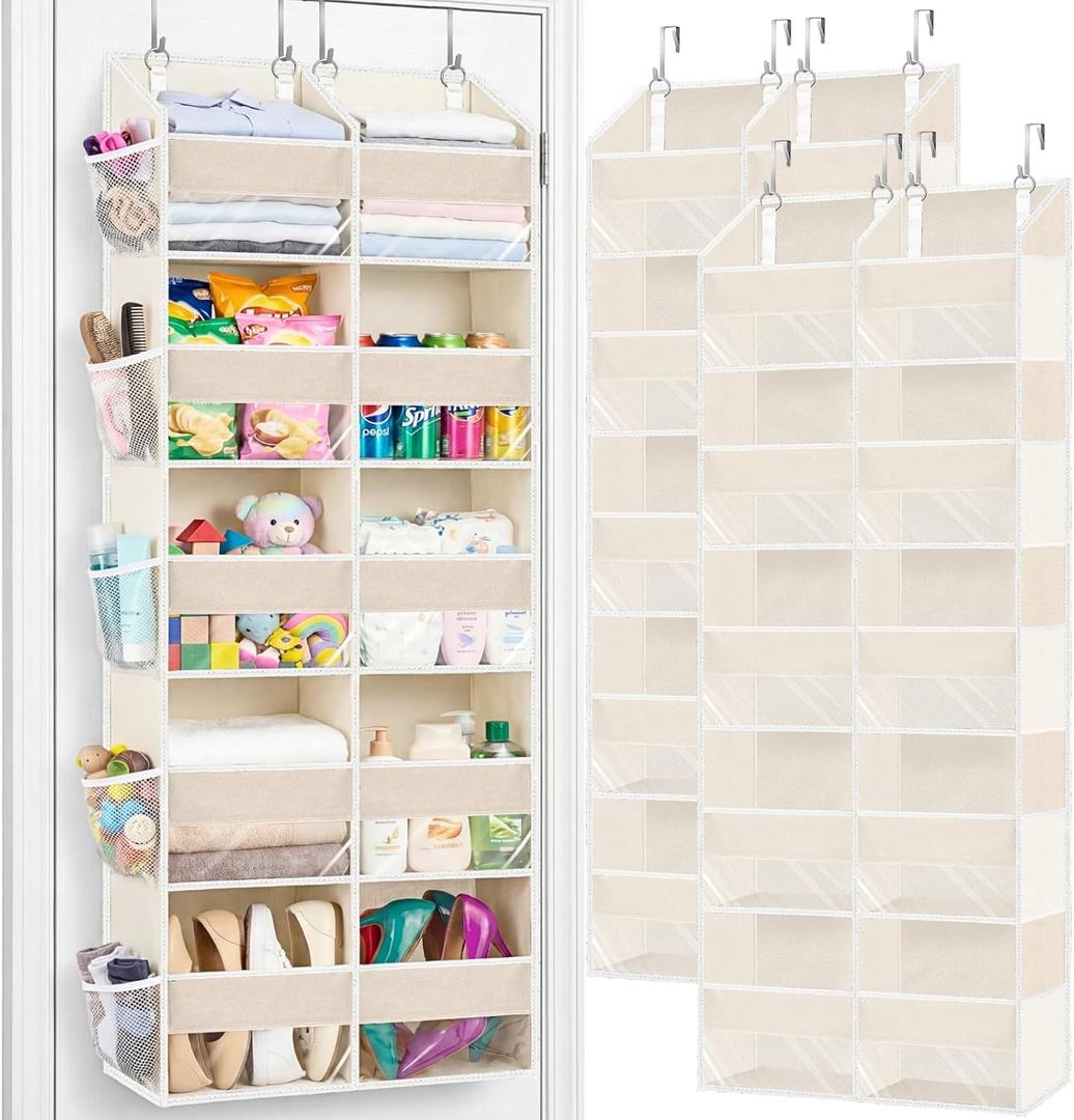 2 Pack Over the Door Organizer 5 Tiers, Extra Large Behind Door Storage of 10 Compartments, 80 lbs Weight Capacity Over Door Organizer, Door Hanging Organizer for Closet, Diaper Organizer, Beige
