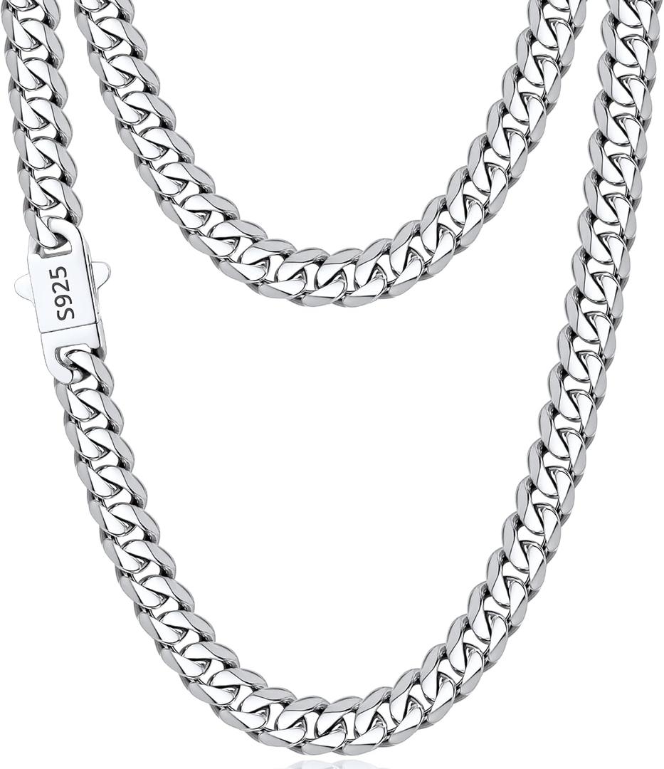 Italian 7mm 925 Sterling Silver Miami Cuban Link Chain Necklace for Men Boys, 18K Gold Plated 925 Sterling Silver Chain Necklace for Men - Jewelry Gifts for Man 22 Inch