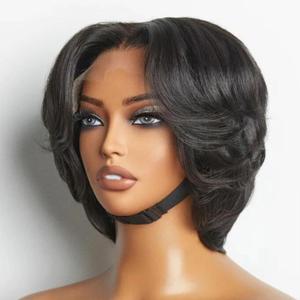 4x4 Pixie Cut Lace Frontal Human Hair Wigs for Women 4x4 Middle Part Lace Closure Wig Short Layered Pixie Cut Straight Lace Front Wigs Brazilian Virgin Human Hair Wig Natural 1b Color (1B)