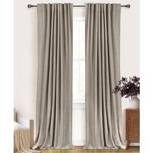 100% Blackout Shield Linen Blackout Curtains for Bedroom 90 Inches Long, Back Tab/Rod Pocket Living Room Drapes, Thermal Insulated Blackout Curtains 2 Panels Set, 50" W x 90" L, Faux Linen