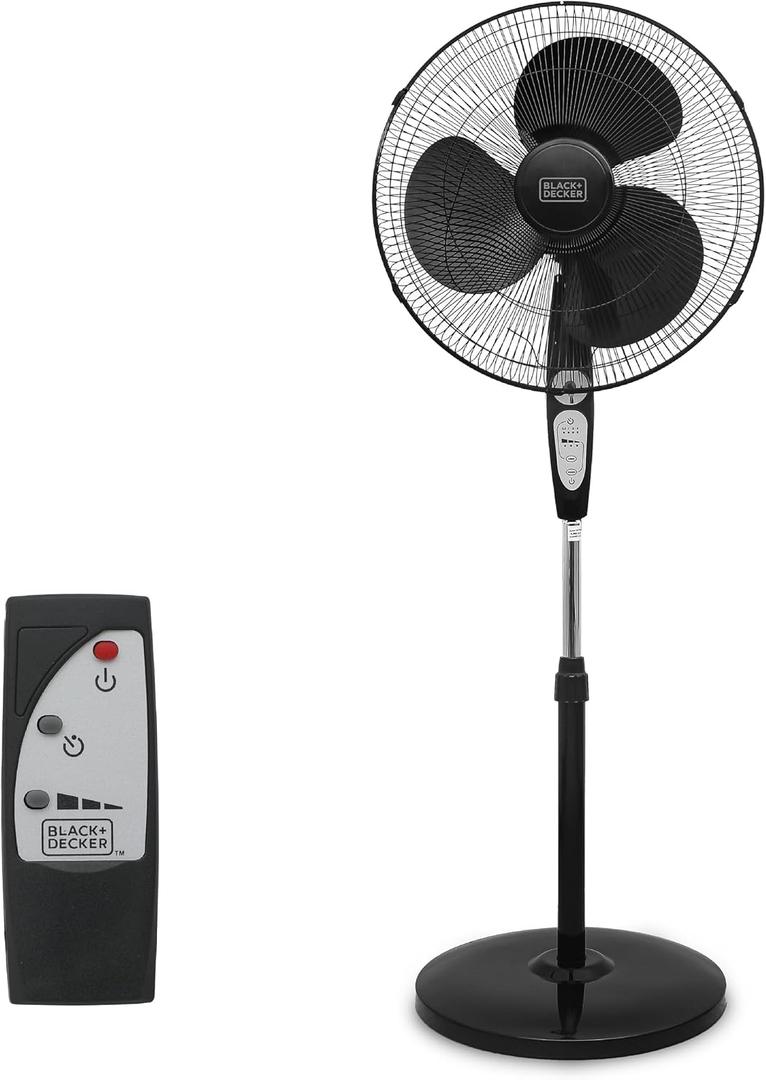 BLACK+DECKER 18" Oscillating Pedestal Fan with Remote, BDSF18MB, Black | Oscillating Pedestal Fan with Remote, 90-Degree Oscillation, 3 Speed Settings, Adjustable Height, Timer, 30-Degree Tilt
