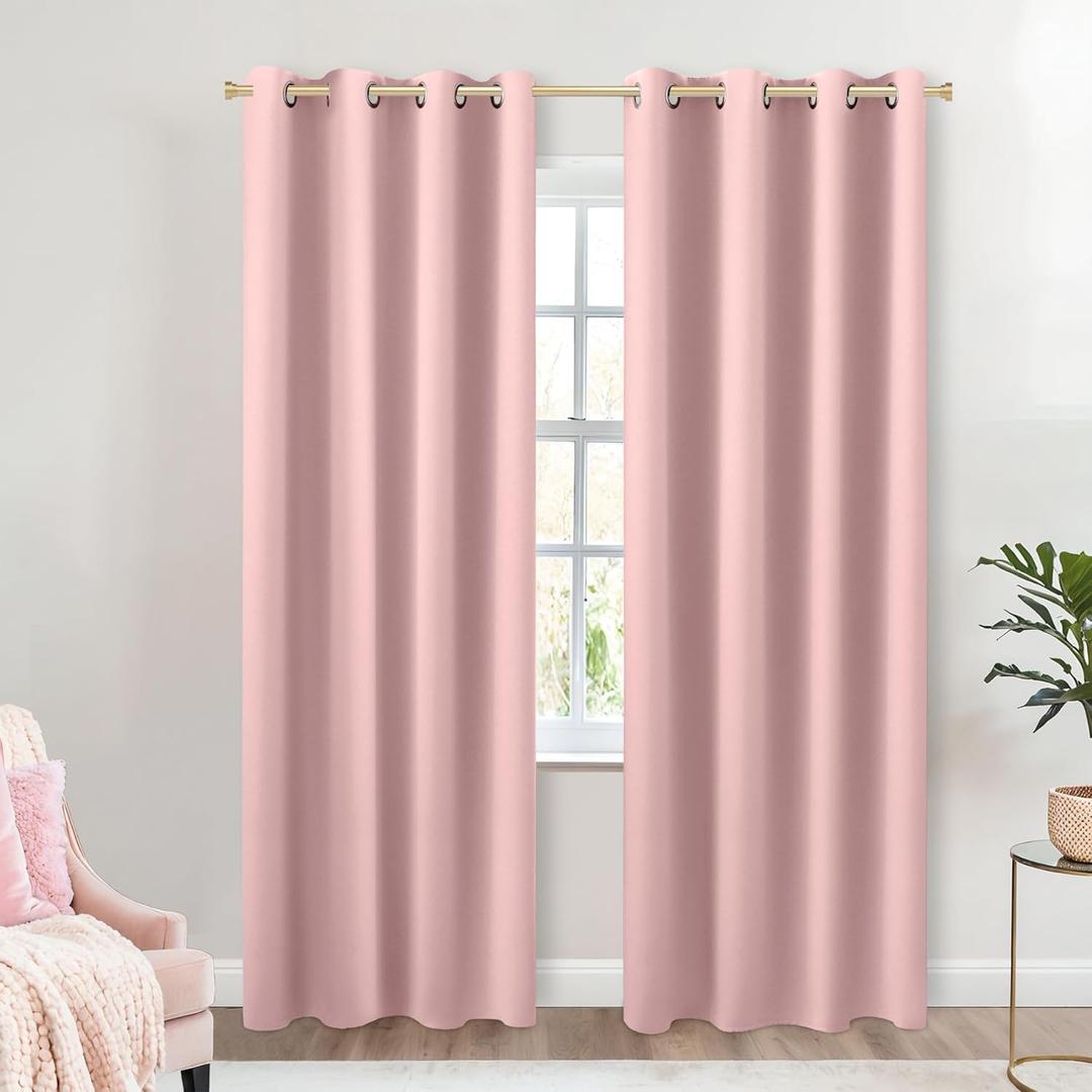 KOUFALL Blush Pink Blackout Curtains for Girls Bedroom, Nursery Curtains Girl, Teen Girl Room Decor, Dusty Pink Pretty Shabby Chic Curtains for Living Room 84 Inch Long 2 Panels