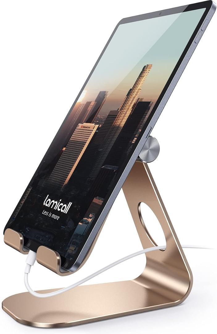 Lamicall Tablet Stand, Adjustable Tablet Holder - Desktop Stand Dock Holder Gifts Compatible with 4-13" Tablets Such as iPad Pro 11, 9.7, 10.5, 12.9 Air Mini, Kindle, Tab, iPhone Air 17 Pro Max, Gold