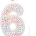 MTLEE Number 6 Candle Pastel Macaron Glitter 3D Rainbow Birthday Number Candle Cake Topper for Girl Boy Birthday Wedding Anniversary Sweet Theme Party Decorations