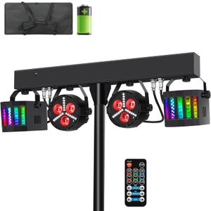 Telbum Rechargeable DJ Lights with Stand Wireless DJ Gig Bar Light Package Battery Powered Sound Activated LED Stage Lighting System with Bag DMX & Remote for Party Club Shows Booth Band Wedding