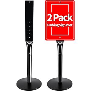2Pack Heavy Duty Cast Iron Sign Stand - 48" Outdoor Portable Pedestal Post - Display Road Sign, Construction Sign Holder (Black), 2 Pack Parking Sign Post-15lbs