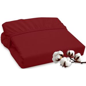 ROYALE LINENS 300 Thread Count 100% Long Staple Combed Cotton Fitted Sheet Twin XL - Super Soft Deep Pocket Bottom Sheet - Fitted Sheets Only - Elastic Sheets (Twin XL, Red)