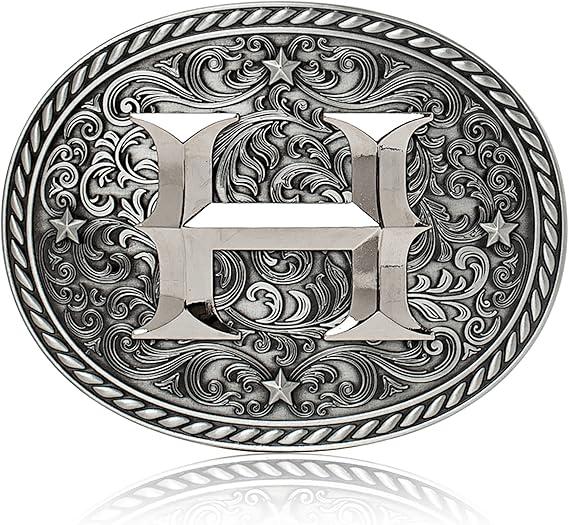 Western Cowboy/Cowgirl Initial Belt Buckle - Large, Letter Buckles For Men And Women (Silver)