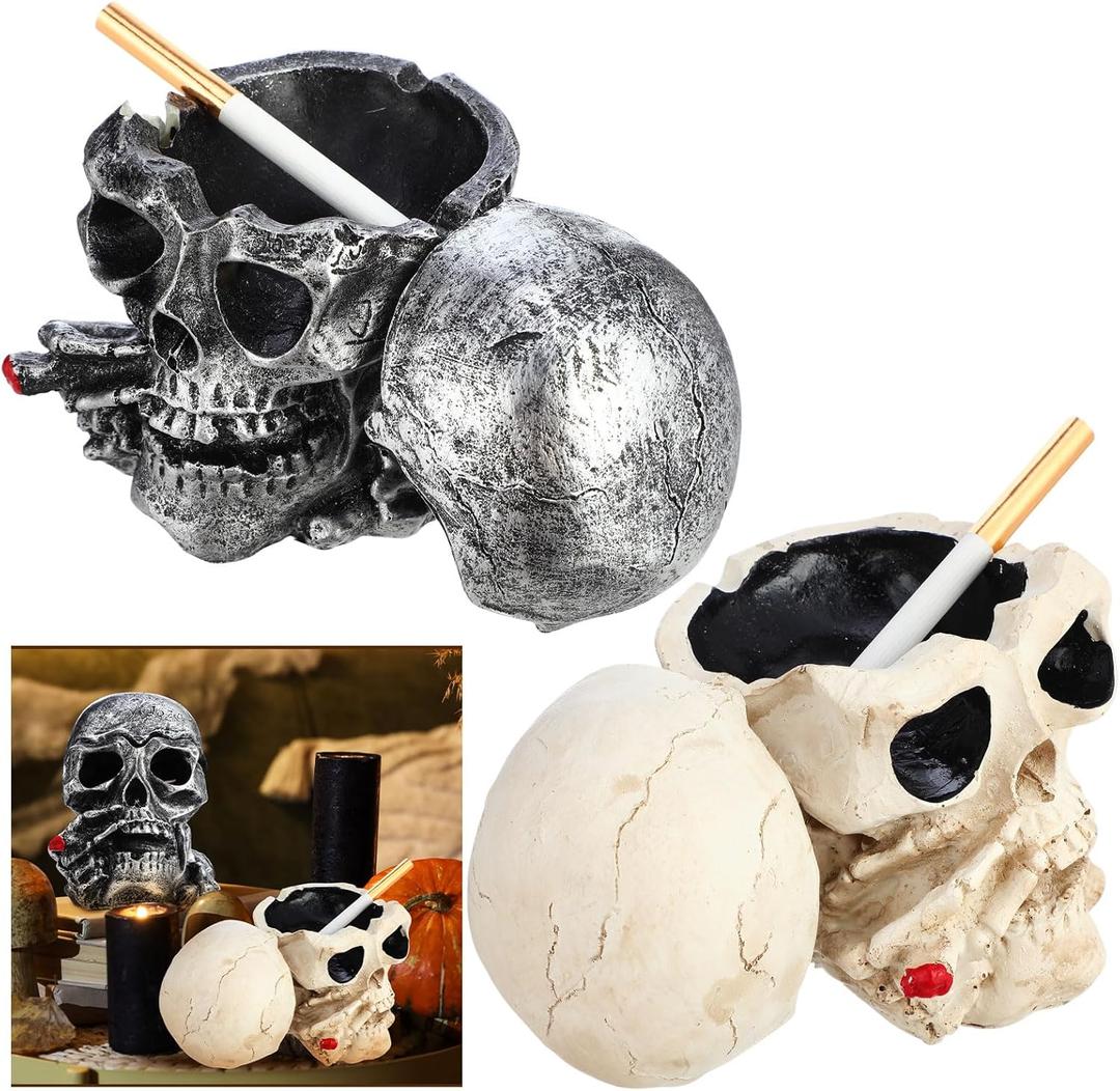 2 Pcs Halloween Human Skull 4.7 Inch Model Adult Plastic Fake Skull Head Decorations Realistic Head Bone Model Human Skeleton for Bar and Table Halloween Decor Spooky Yard