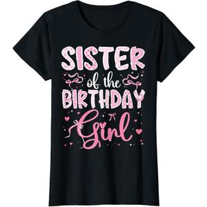 Sister of The Birthday Girl Matching Pink Coquette Bow T-Shirt, Size kids 3T