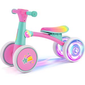 SULIFEEL Colorful Lighting Baby Balance Bike Toys for 1 Year Old Boy Girls with 4 Wheels 12-24 Months No Pedal Toddler Balance Bike, First Birthday Gift,Unicorn