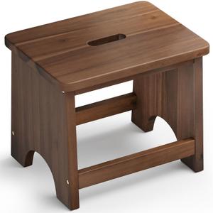 13'' Wooden Step Stool, One Step Stool for Adults, Portable Heavy Duty Design with 550lbs Capacity, Nonslip & Durable Construction (Rich Walnut, 13in Height)