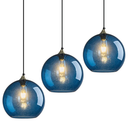Blue Glass Pendant Lights Kitchen Island Lighting Globe Pendant Light Fixtures Modern Pendant Lighting for Kitchen Island Bedroom Living Dining Room Light Fixture(9.84in, 3-Pack)