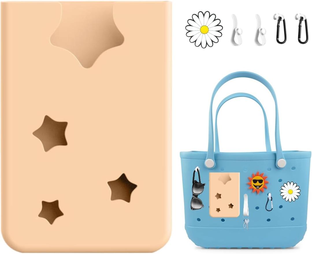 Silicone Phone Holder Compatible with Bogg Bag, Soft Silicone Charm Insert Accessories and Attachment for Bogg Beach Bags, Generic & Portable Size Fits for iPhone and Android Phones (Beige)