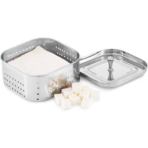 Stainless Steel Square Paneer Maker/Mould/Strainer Perfect for Making Delicious Tofu, Stainless Steel Paneer Maker with Top Pressing Lid - Size 5.11"W x 5.11"L x 2.3"H inches