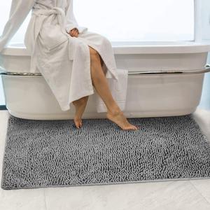 Secura Bathroom Rugs, 47 x 28 Inches, Extra Soft & Thick, Absorbent Water Bath Mat, Machine Washable Non-Slip Bath Mats for Bathroom, Shower, and Tub, Home Decor Accessories (Gray)